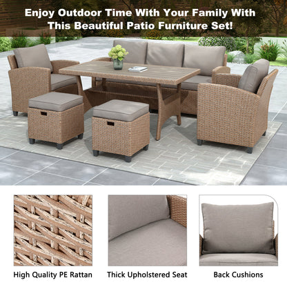 6-Piece Outdoor Rattan Wicker Set Patio Garden Backyard Sofa, Chair, - Toddcraft