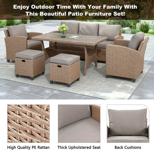 6-Piece Outdoor Rattan Wicker Set Patio Garden Backyard Sofa, Chair, - Toddcraft