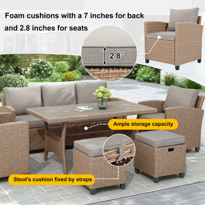 6-Piece Outdoor Rattan Wicker Set Patio Garden Backyard Sofa, Chair, - Toddcraft