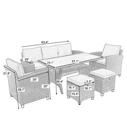 6-Piece Outdoor Rattan Wicker Set Patio Garden Backyard Sofa, Chair, - Toddcraft