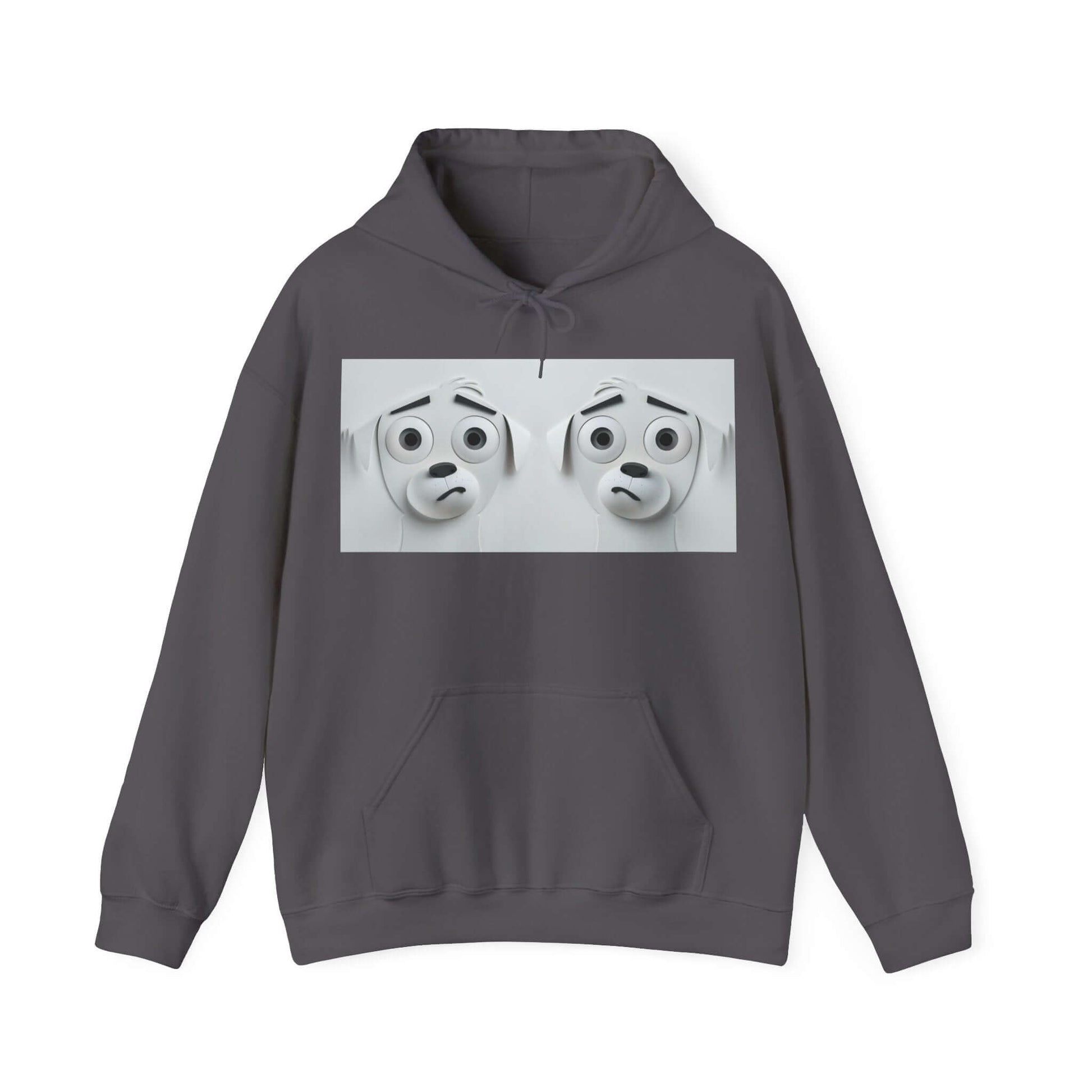 The sarcastic dog face 3d hoodie in charcoal.