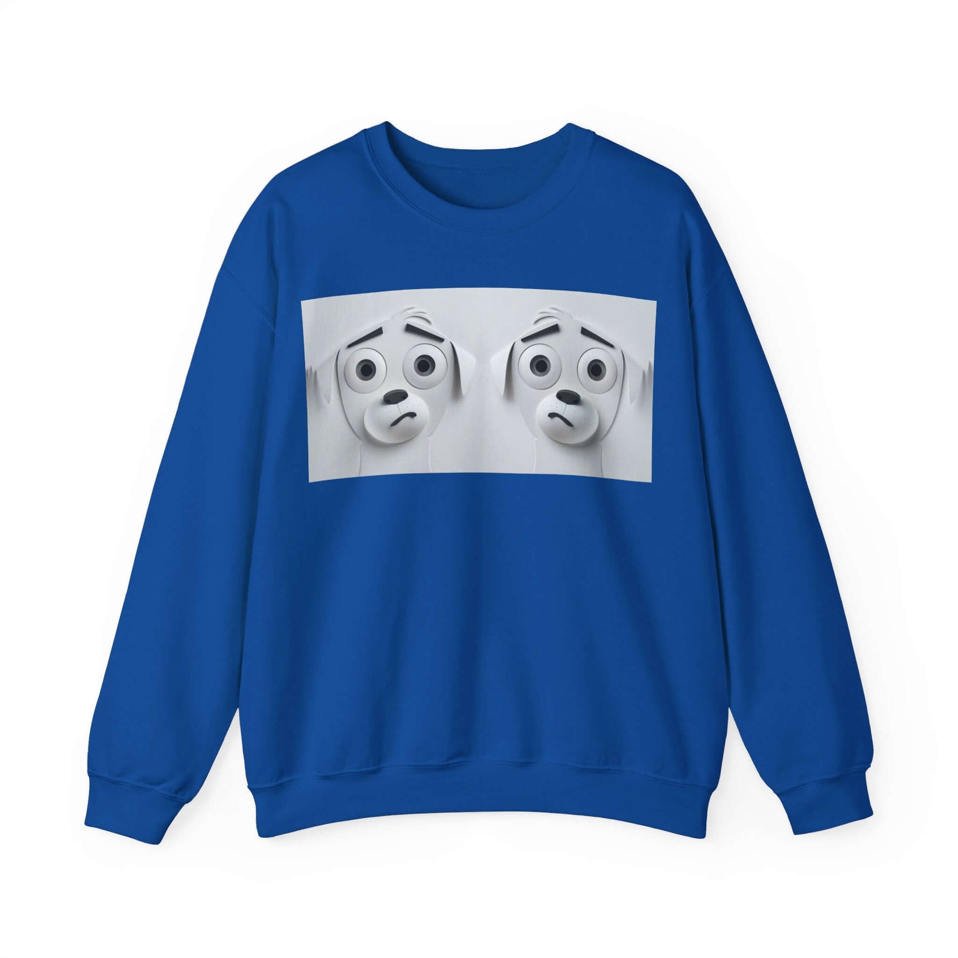 The sarcastic dog face 3D sweatshirt in royal blue.