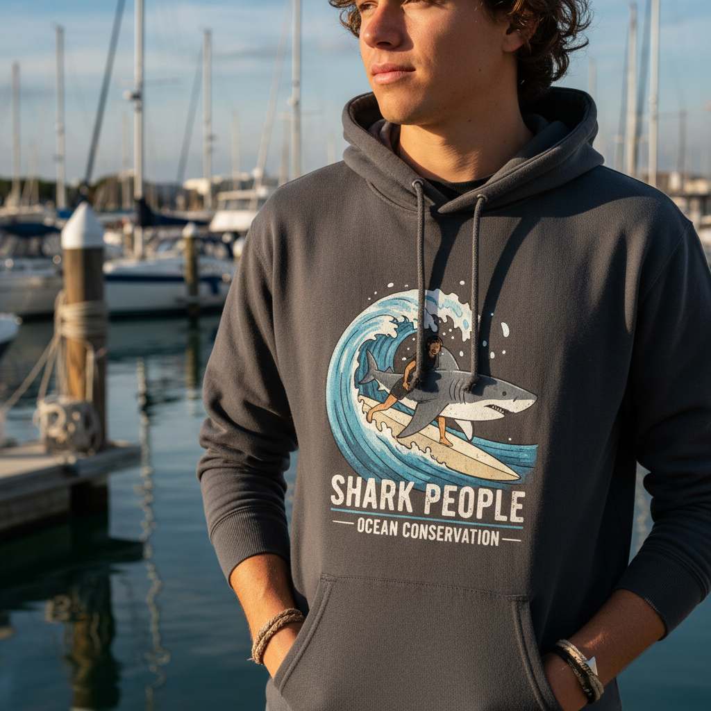 Shark People hoodie at marina