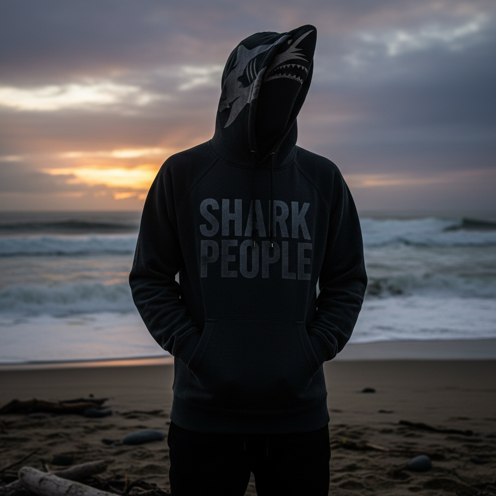 Shark People hoodie on beach