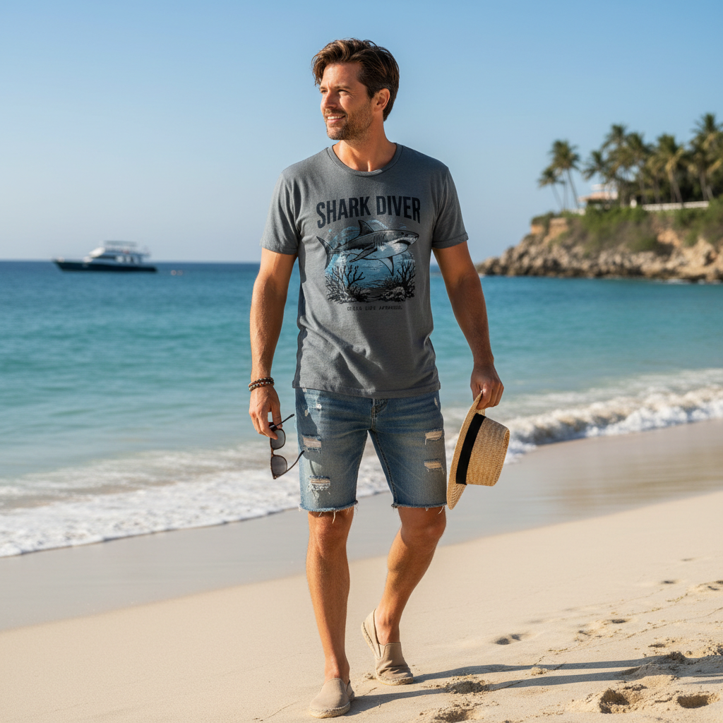 Shark t-shirt on beach