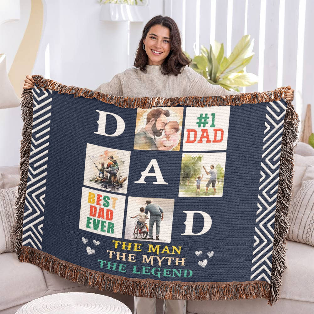 Dad Heirloom Woven Blanket 80x60 – Personalized Horizontal Throw with Message Warm Gift for Father’s Day, Birthday, or Christmas - Toddcraft