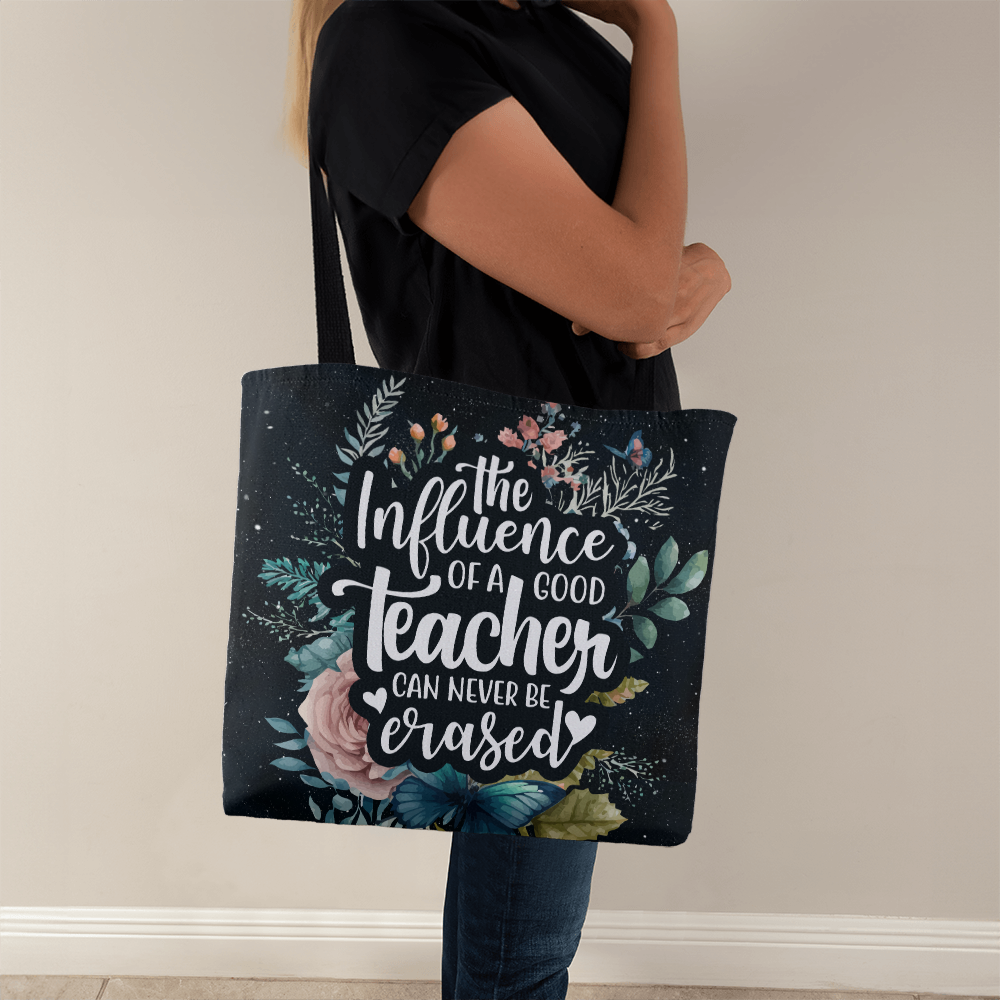 Classic Tote Bag with inspirational teacher quote and floral design.