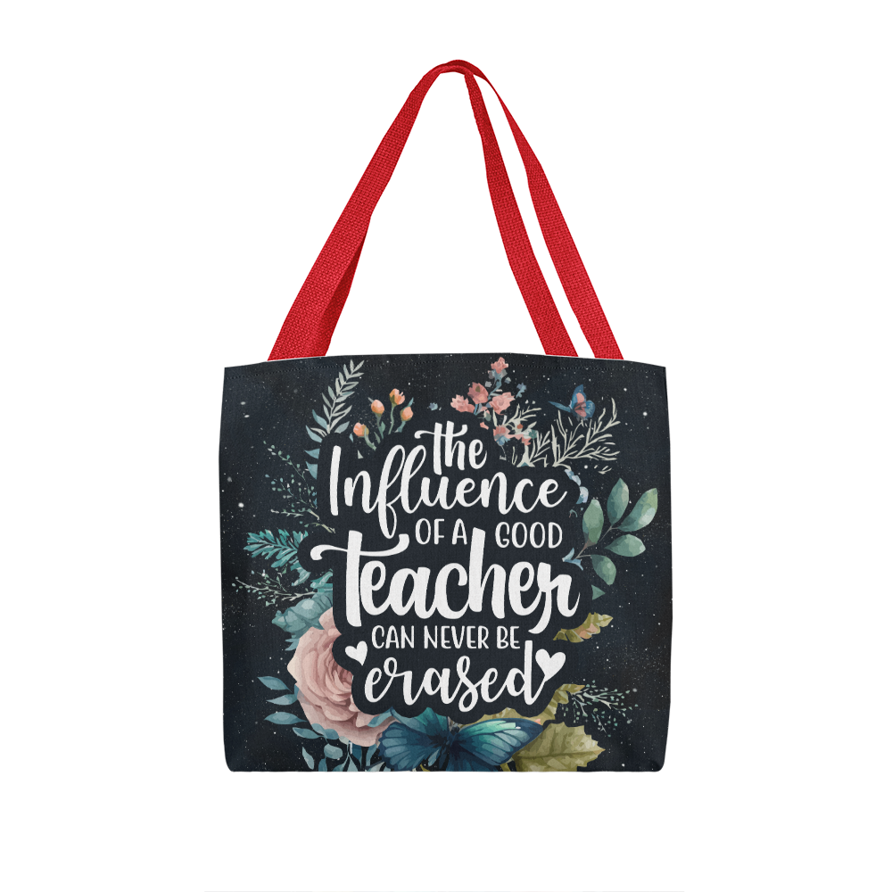 Classic tote bag with floral design and teacher appreciation quote.