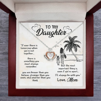 Crown Pendant Necklace in gift box with "To my daughter" message, featuring silver and rose gold tones and cubic zirconia.