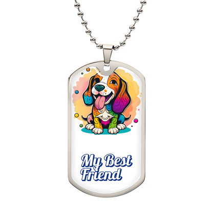 Dog tag with a colorful cartoon dog and "My Best Friend" inscription.