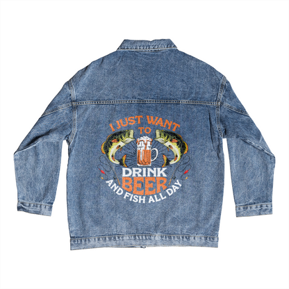 Men's DTG Denim Jacket Drinking beer all day - Toddcraft