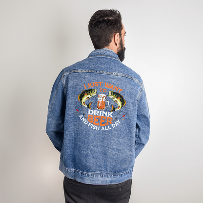 Men's DTG Denim Jacket Drinking beer all day - Toddcraft