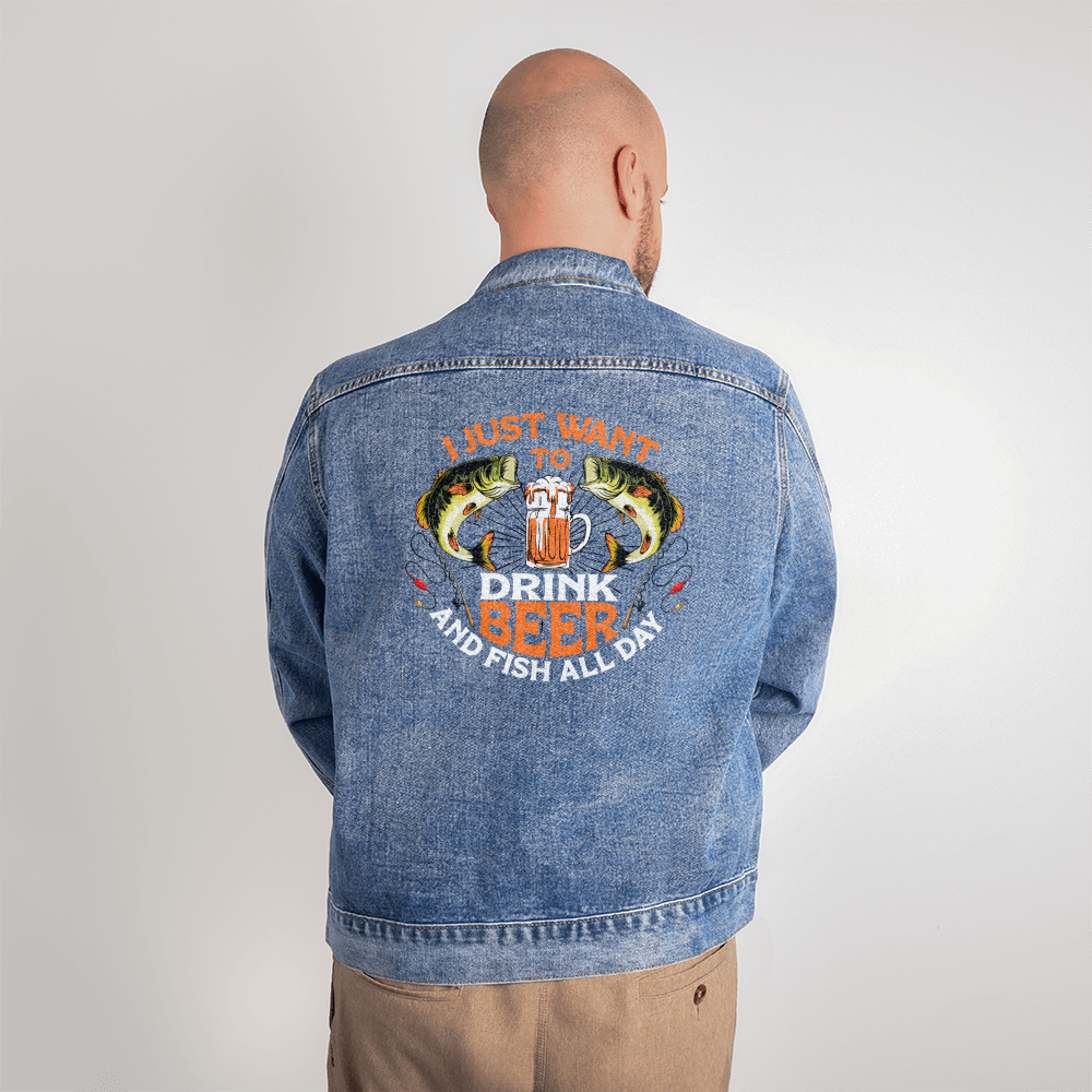 Men's DTG Denim Jacket Drinking beer all day - Toddcraft