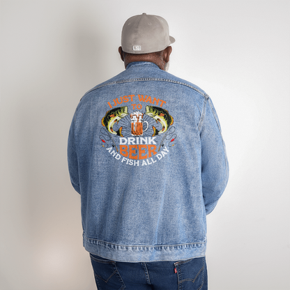 Men's DTG Denim Jacket Drinking beer all day - Toddcraft