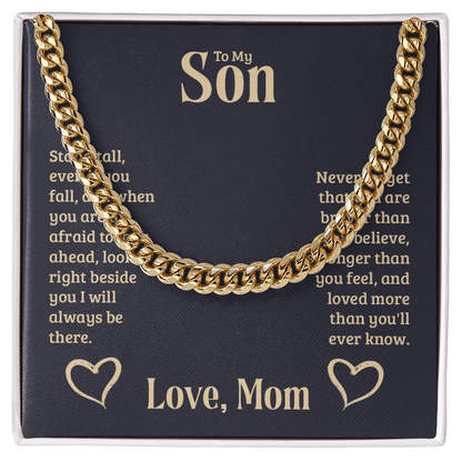 Cuban Link chain gift for son from mother with heartfelt message.