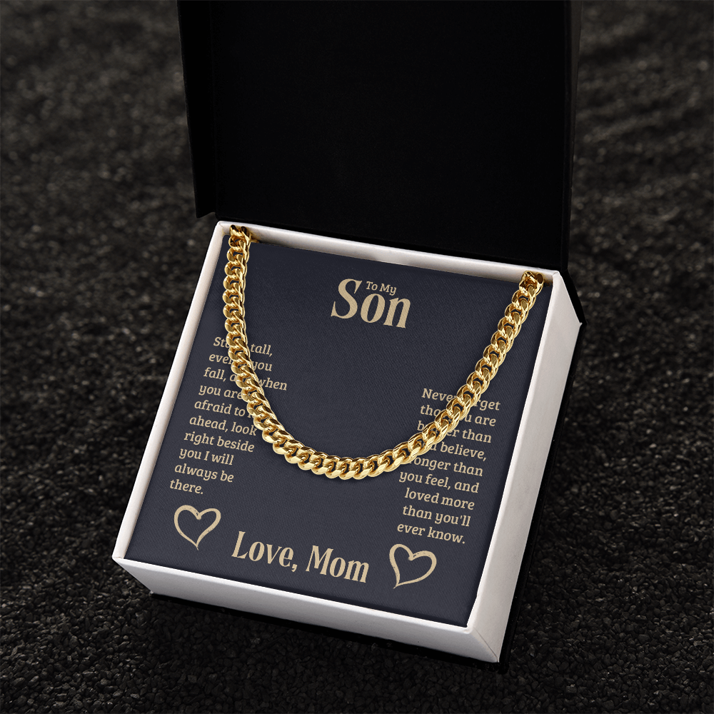 Cuban Link chain gift for son from mother, gold and stainless steel necklace.