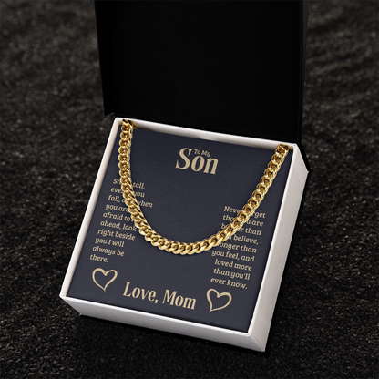 Cuban Link chain gift for son from mother, gold and stainless steel necklace.