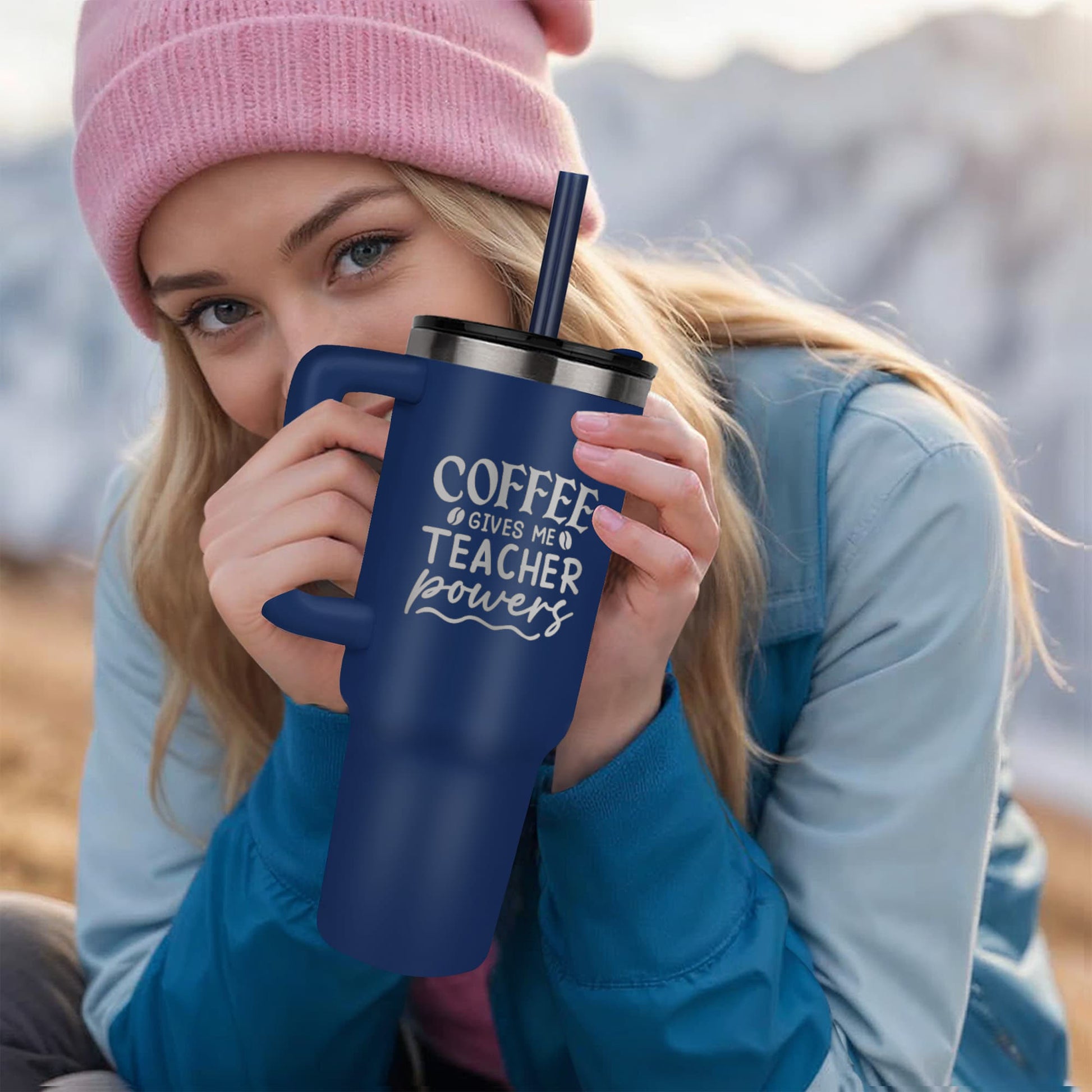 40 oz coffee tumbler laser engraved Coffee gives me teacher power Great gift for all teachers and educators - Toddcraft