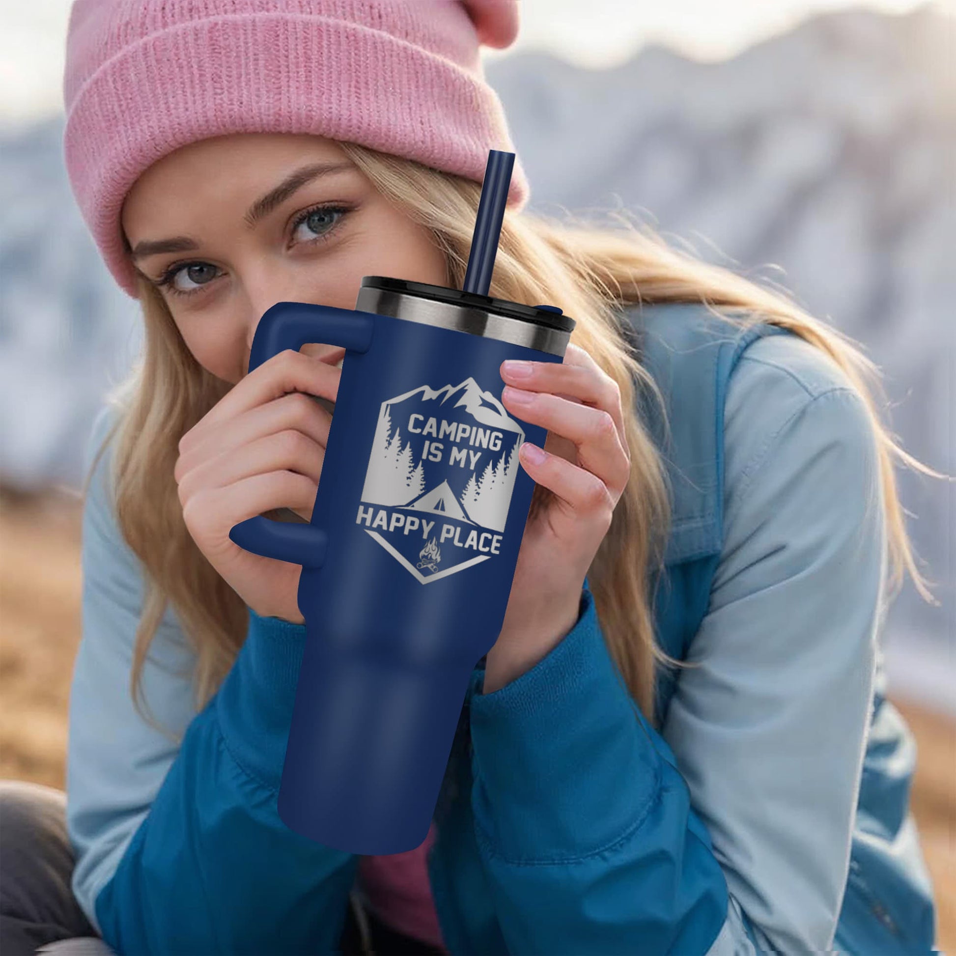 Camping Is My Happy Place 40 oz laser engraved tumbler Great gift for the campers and outdoorsman people in your life - Toddcraft