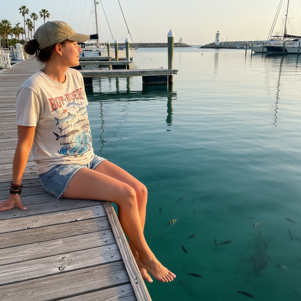 Sitting on boat dock