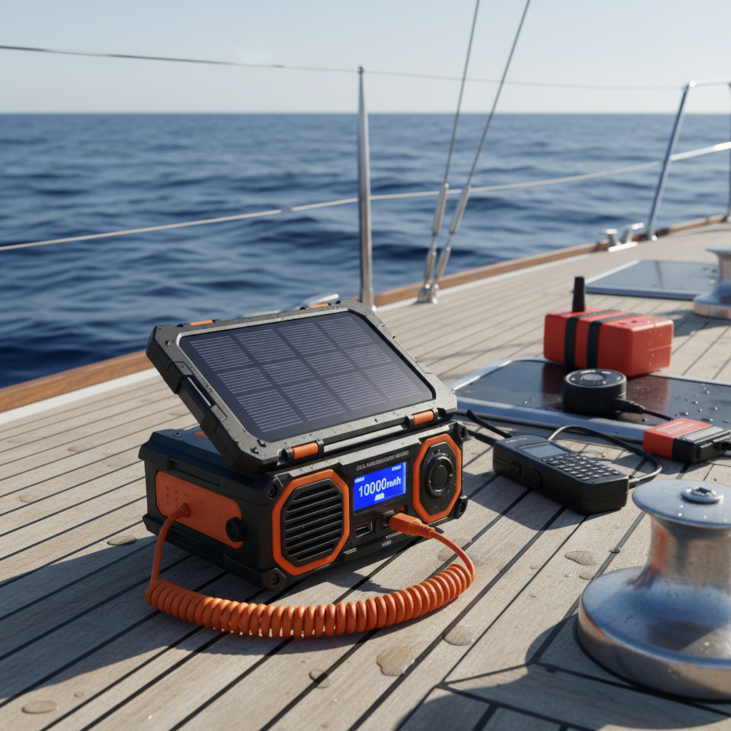Solar radio charging in sunlight on boat
