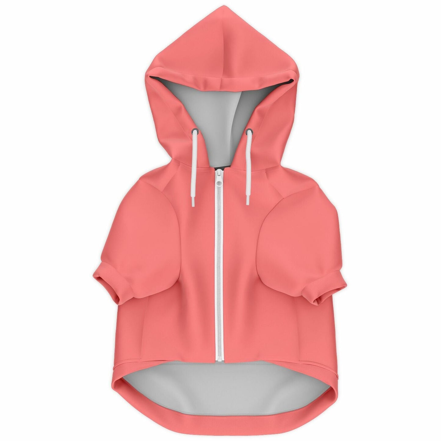 Colorful zip-up dog hoodie in vibrant coral, featuring a hood and sturdy zip closure.