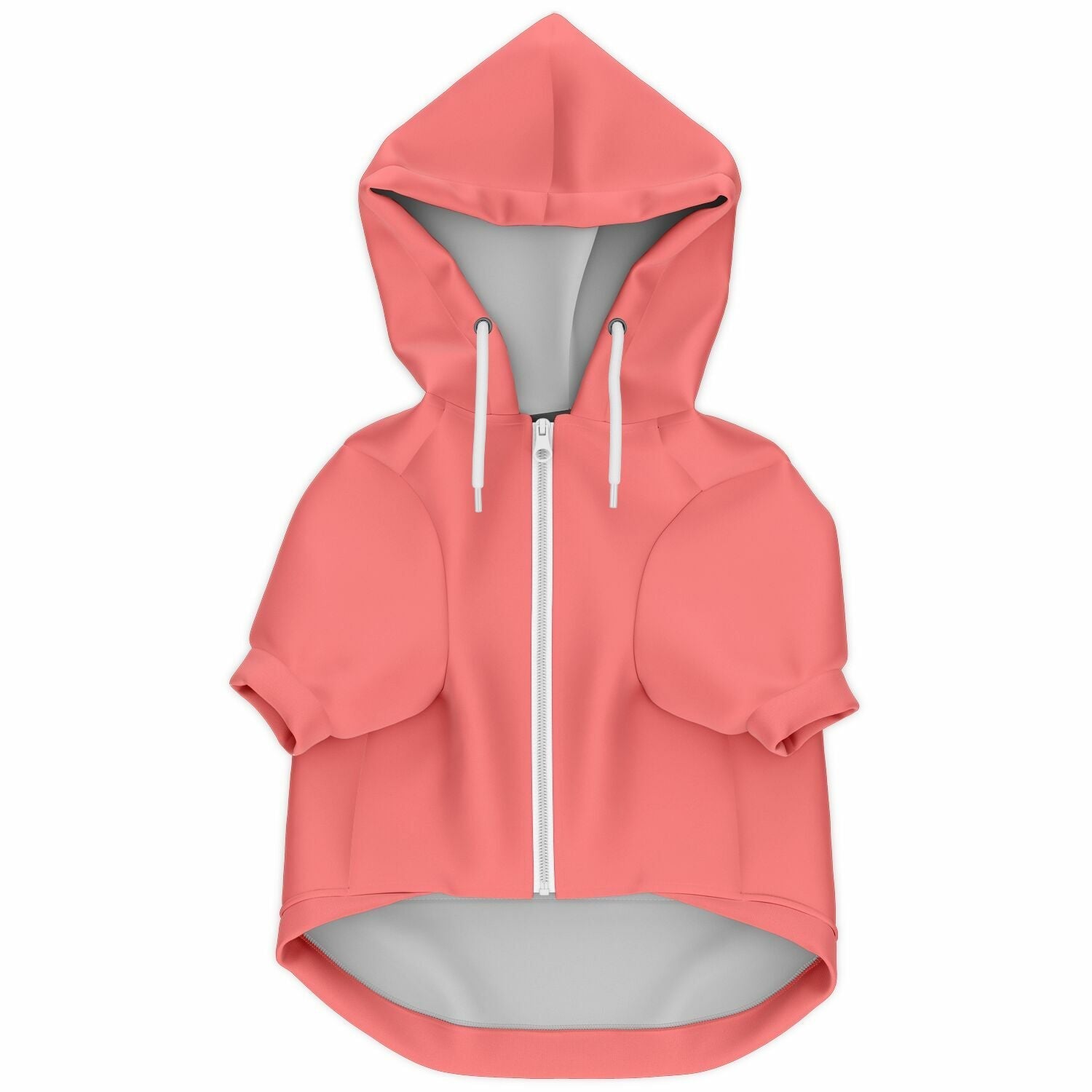Colorful zip-up dog hoodie in vibrant coral, featuring a hood and sturdy zip closure.