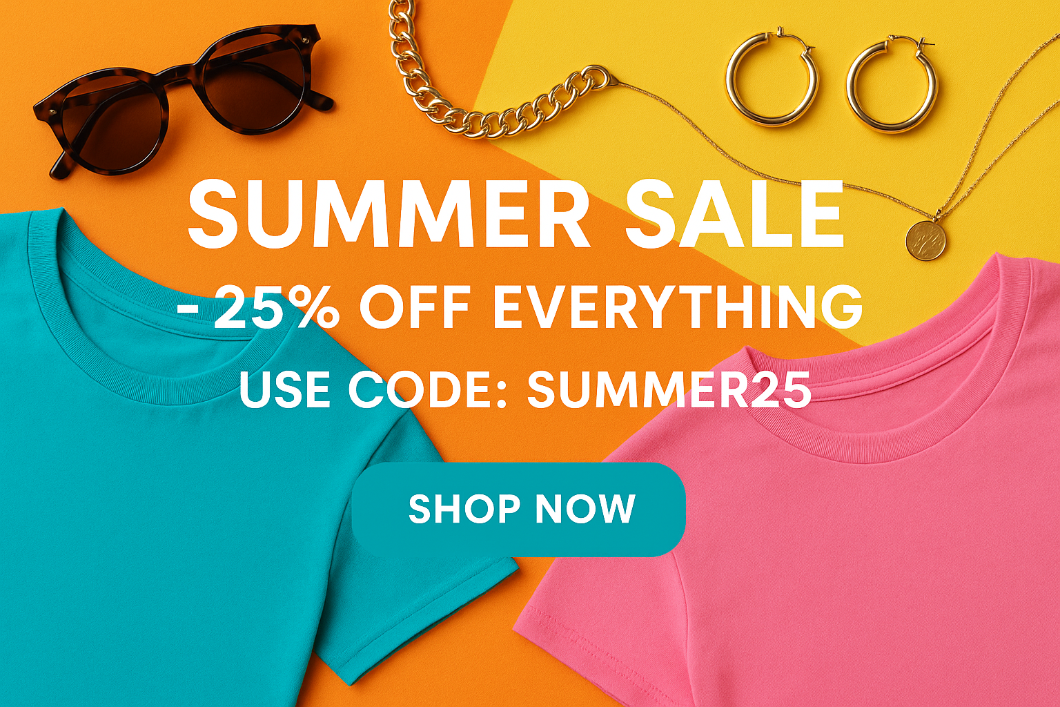 Summer Sale banner with 25% off everything and a Shop Now button