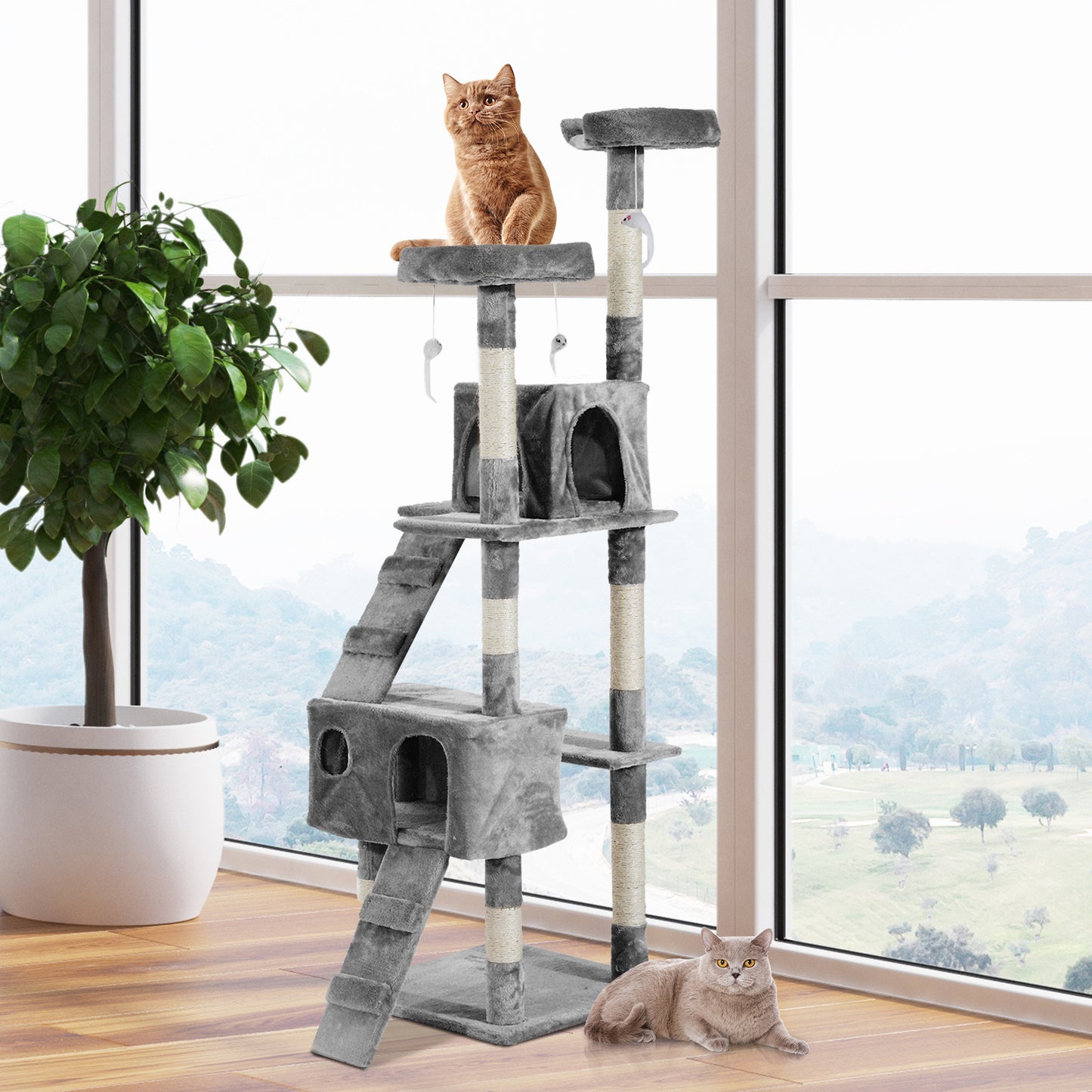 PawHut 67-inch Multi-Level Cat Scratching Tree Kitty Activity Center - Toddcraft