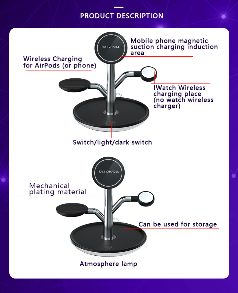3-in-1 Wireless Charging Stand - iPhone Apple Watch AirPods - Toddcraft