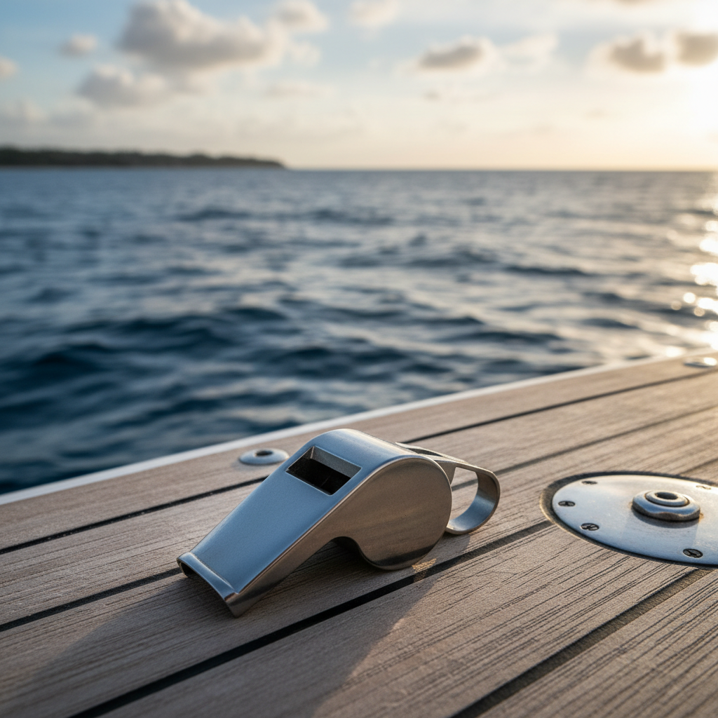 Titanium whistle on boat deck
