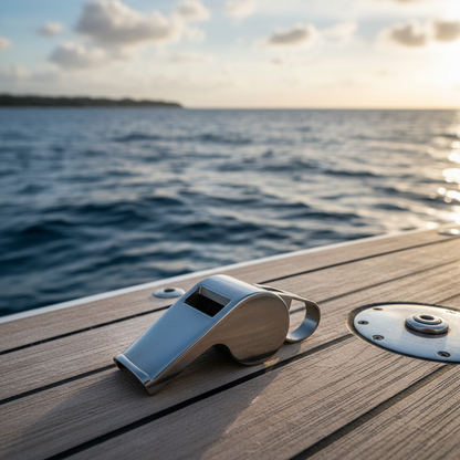 Titanium whistle on boat deck