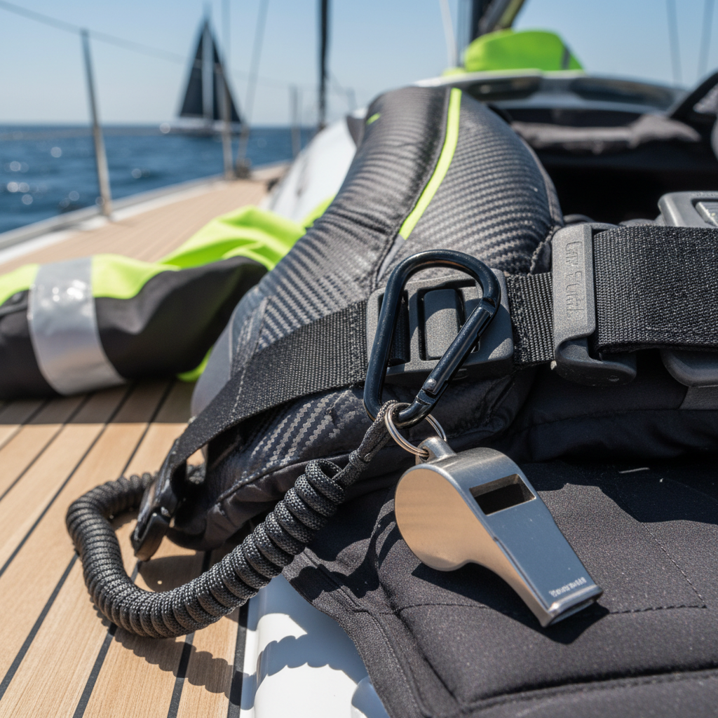 Titanium whistle on sailing gear