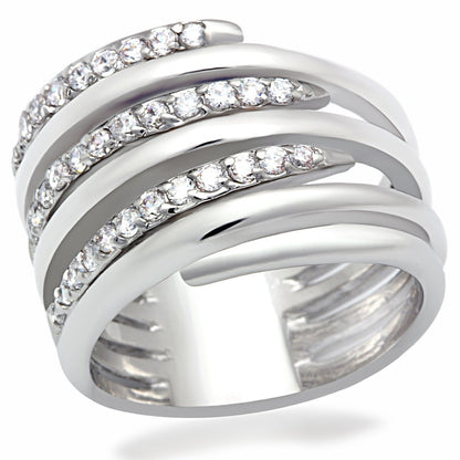 LO2075 - Rhodium Brass Ring with AAA Grade CZ  in Clear - Toddcraft