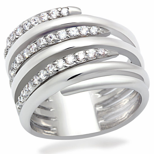 LO2075 - Rhodium Brass Ring with AAA Grade CZ  in Clear - Toddcraft