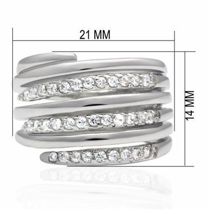 LO2075 - Rhodium Brass Ring with AAA Grade CZ  in Clear - Toddcraft