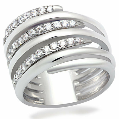 LO2075 - Rhodium Brass Ring with AAA Grade CZ  in Clear - Toddcraft
