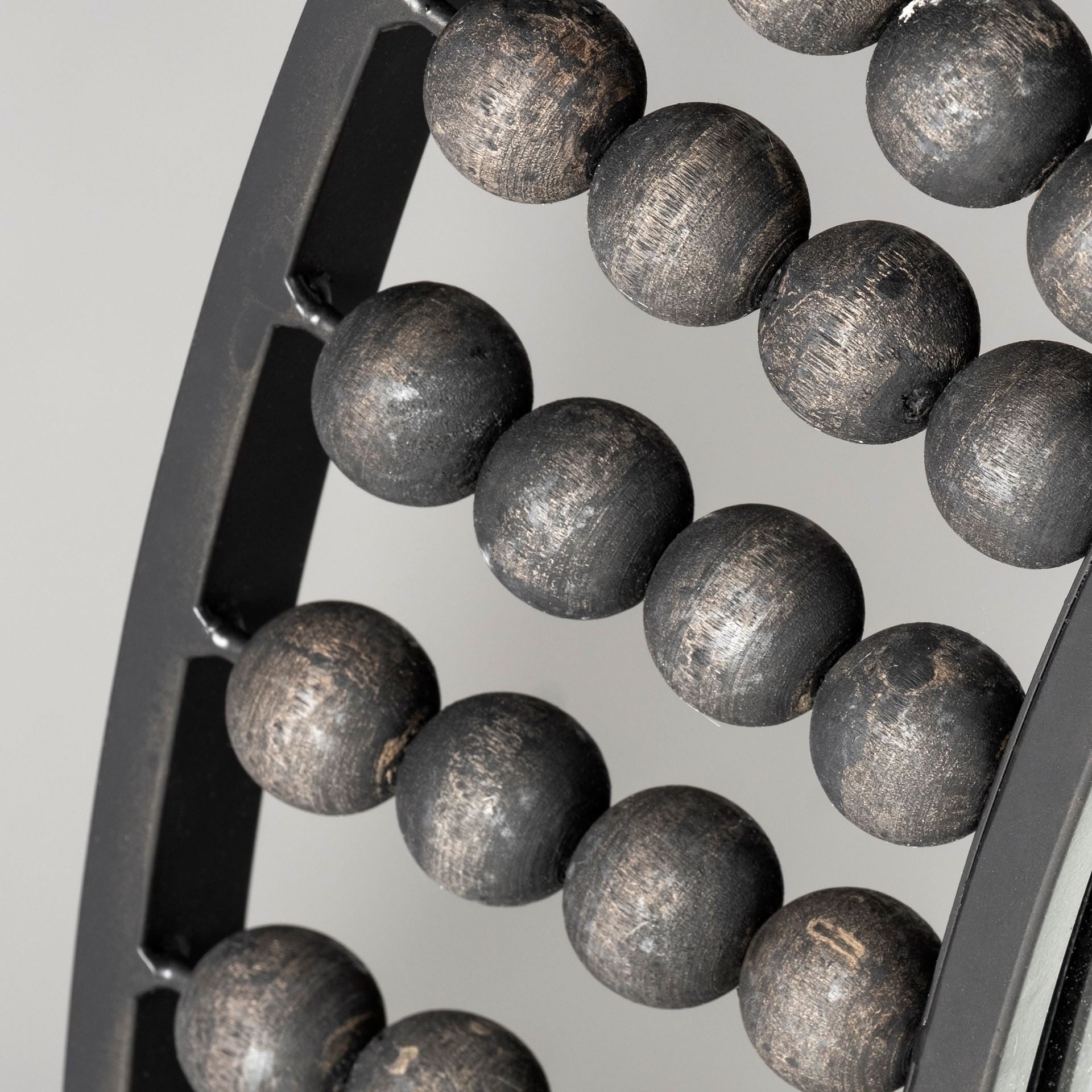 42" Round Black Metal Frame Wall Mirror With Wood Beads - Toddcraft