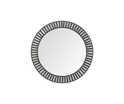 42" Round Black Metal Frame Wall Mirror With Wood Beads - Toddcraft