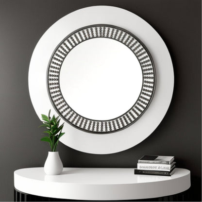 42" Round Black Metal Frame Wall Mirror With Wood Beads - Toddcraft