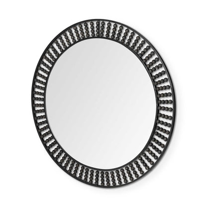42" Round Black Metal Frame Wall Mirror With Wood Beads - Toddcraft