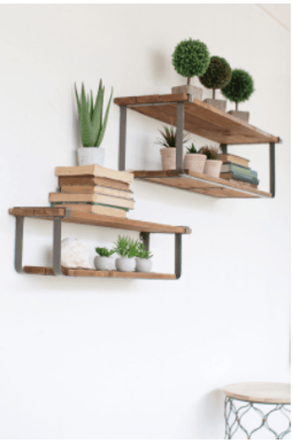 Recycled Wood And Metal Wall Shelves Set Of Two - Toddcraft