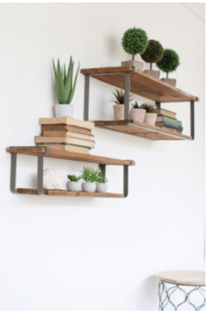 Recycled Wood And Metal Wall Shelves Set Of Two - Toddcraft