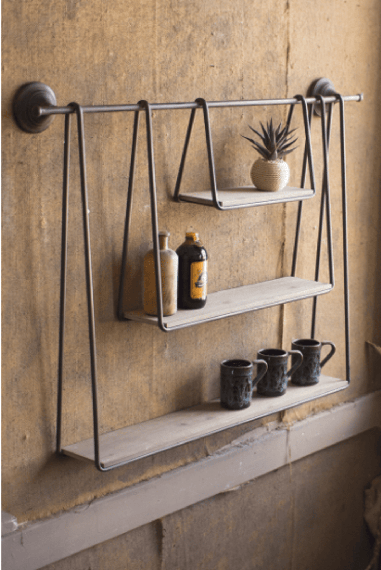 Elegant Wood And Metal Triple Hanging Shelf - Toddcraft