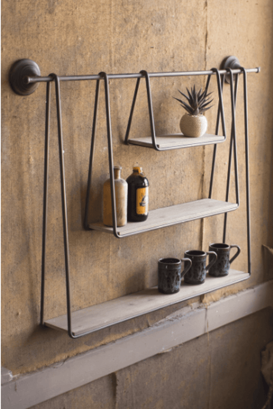 Elegant Wood And Metal Triple Hanging Shelf - Toddcraft