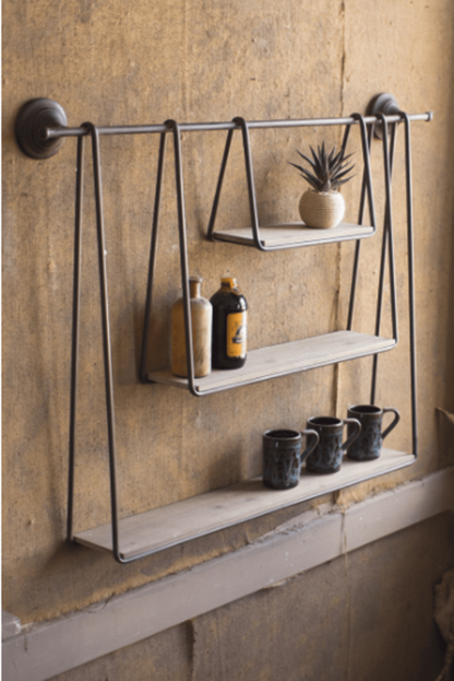Elegant Wood And Metal Triple Hanging Shelf - Toddcraft
