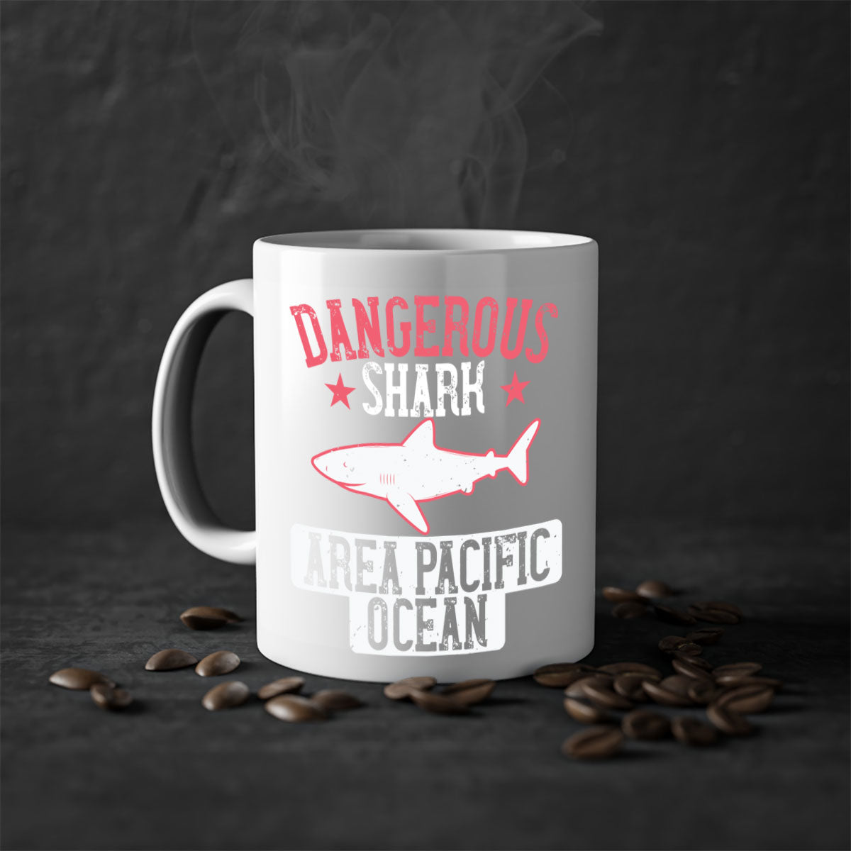Dangerous Shark Area Pacific Ocean Mug - Shark Lover Coffee Cup Gift