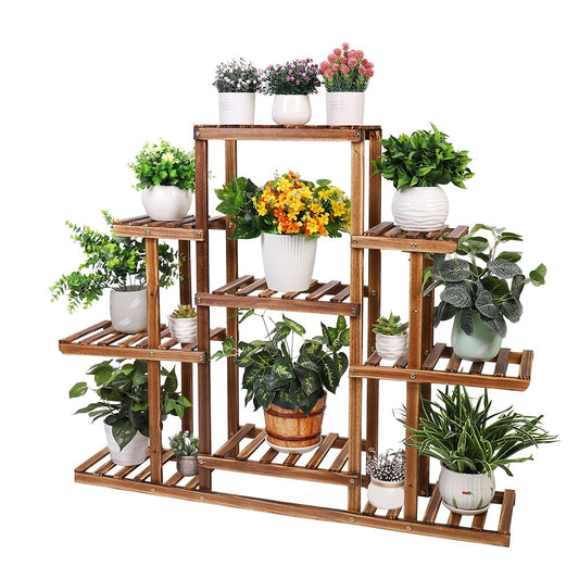 Indoor 9 Tier Wooden Plant Home Decor Stand - Toddcraft