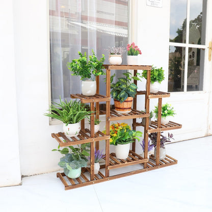 Indoor 9 Tier Wooden Plant Home Decor Stand - Toddcraft