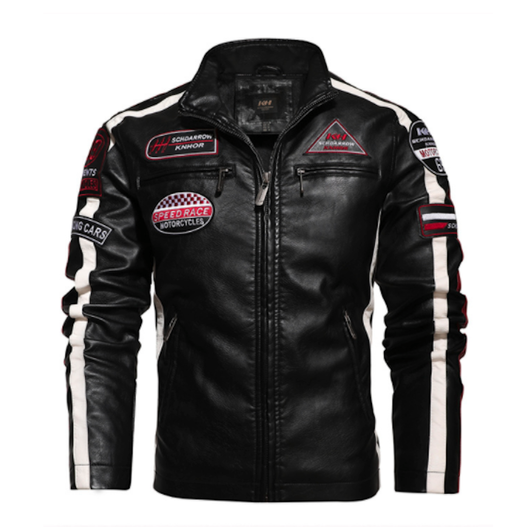 Men's Biker Jacket Vegan Leather with Badges | Stylish & Durable Motorcycle Jacket - Toddcraft